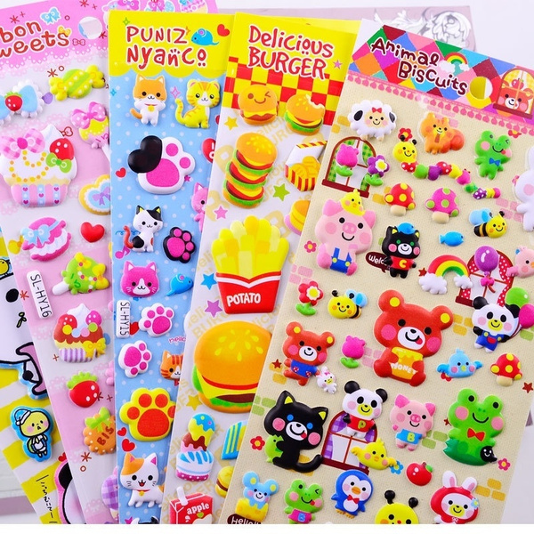 2 sheets 3D Baby Bubble Stickers Sheet Cartoon Bubble Stickers Kids Boys  Girls DIY Toy Cute Puffy Stickers Children Gift Toys -lp871